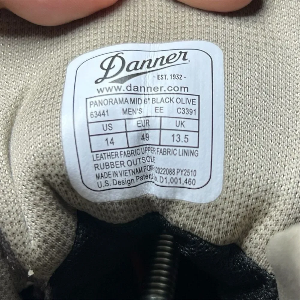 Danner Panorama Mid 6” Black Olive Waterproof Hiking Boot Men’s Shoe Size 14